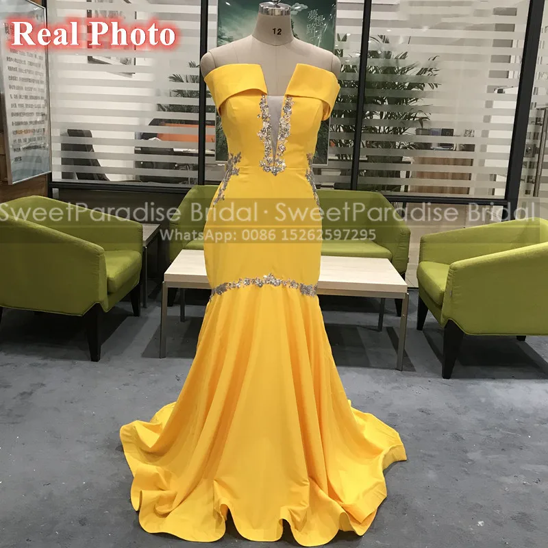 

Женское вечернее платье-русалка, блестящее золотистое и желтое вечернее платье с вырезом-лодочкой, со шлейфом, с блестками