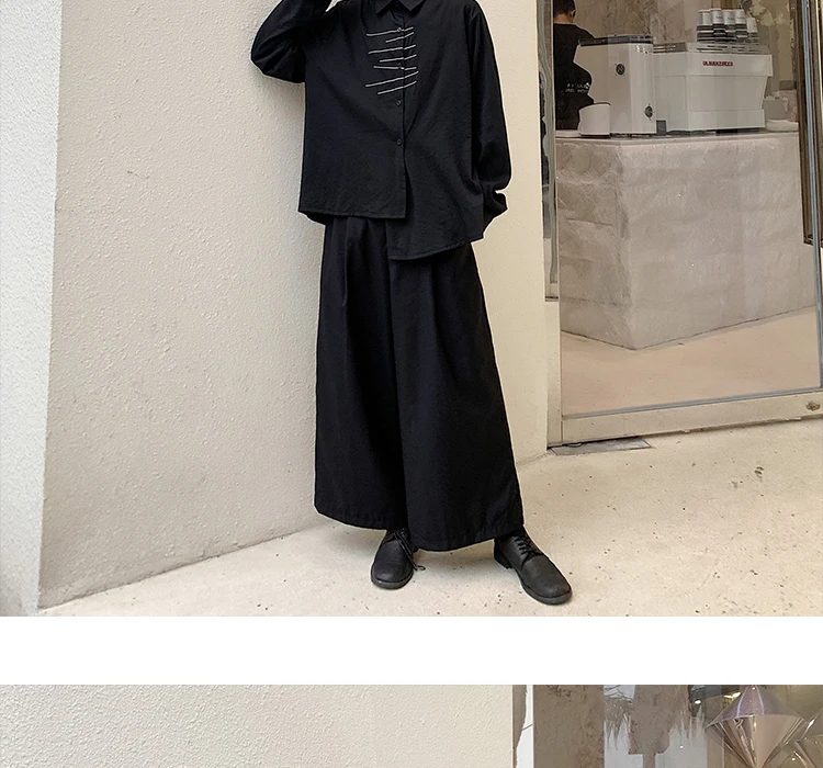 Men Long Sleeve Embroidery Irregular Casual Black White Shirt Male Streetwear Hip Hop Gothic Japan Dress Shirt