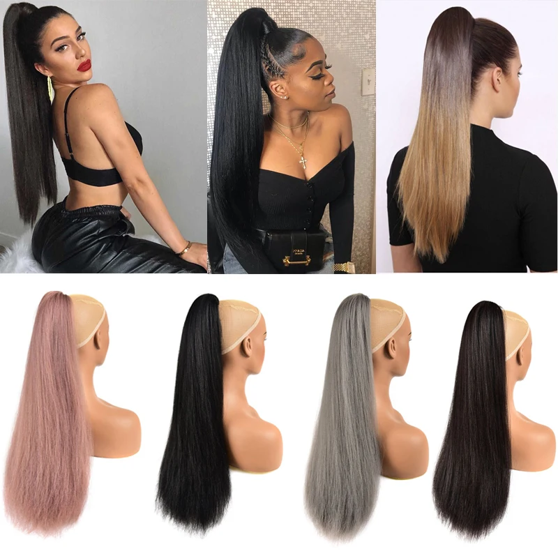 Парик для конского хвоста из синтетического волокна 22 дюйма чернокожих/белых