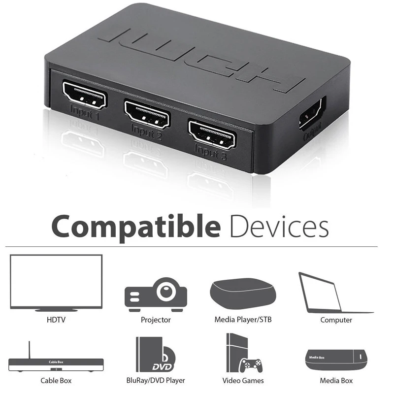 3X1 Hdmi сплиттер 3 порта концентратор коробка Авто переключатель в 1 1080P Hd 4 с пультом