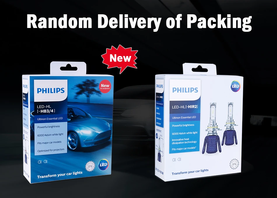 Philips H7 светодиодный H4 H8 H11 H16 9005 9006 9012 HIR2 HB3 HB4 Ultinon Эфирное светодиодный лампы для автомобилей 6000 К авто фары Противотуманные огни комплект из 2 предметов