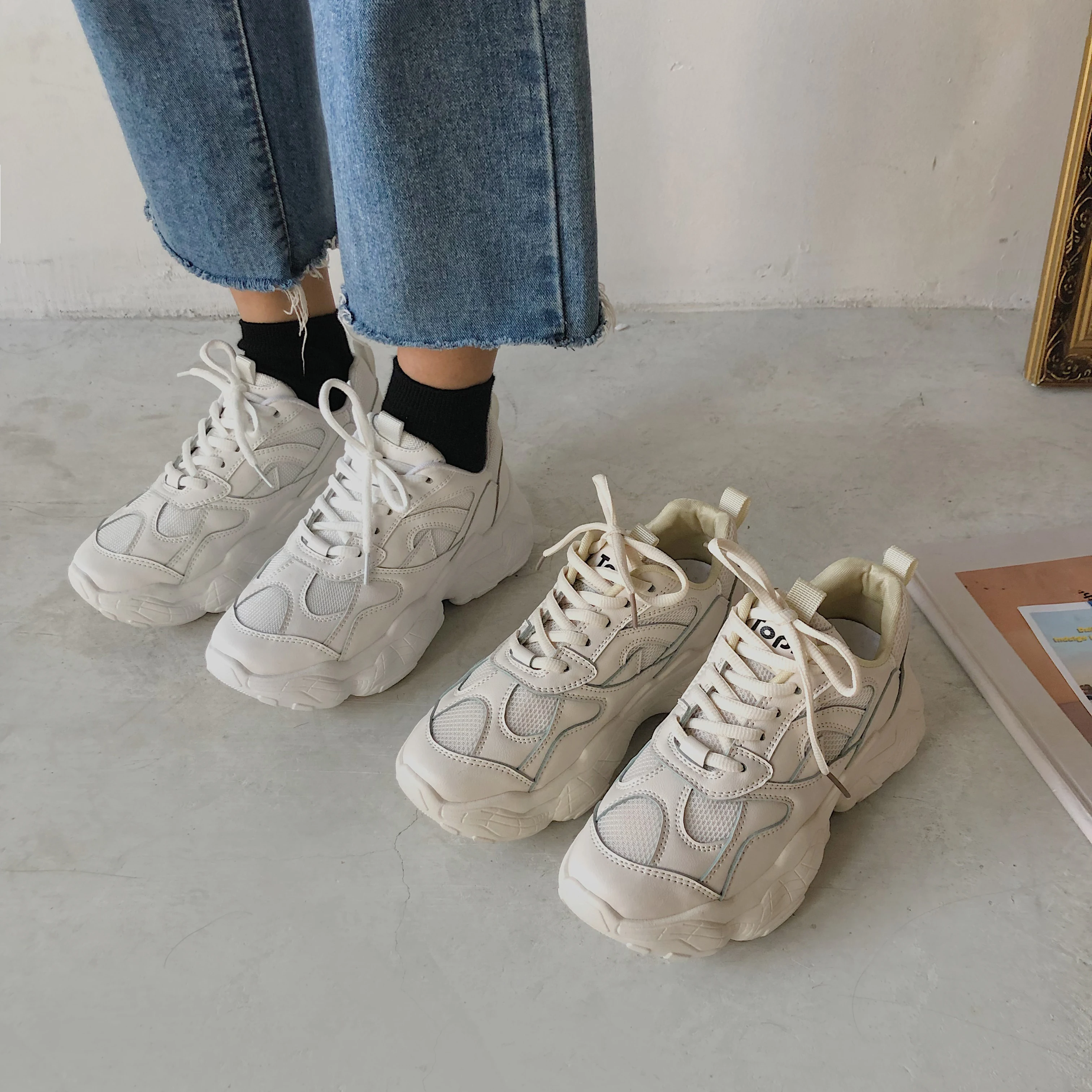 Кроссовки на платформе женские высокие повседневная обувь танкетке
