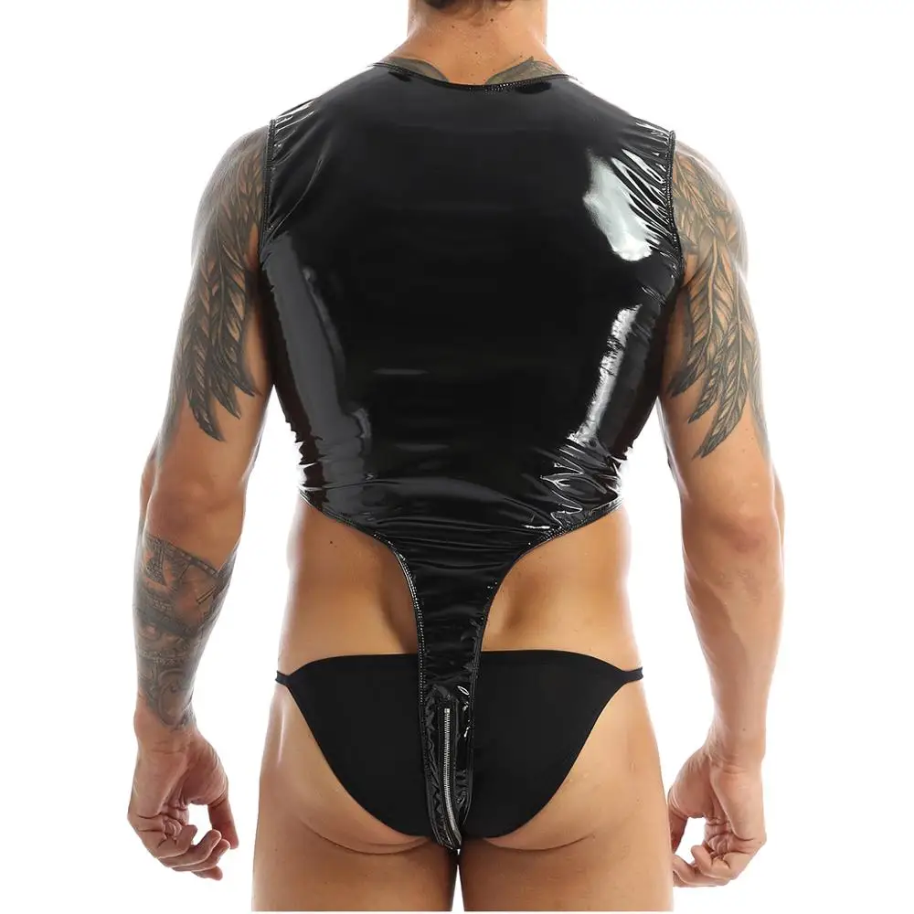Мужское эротическое нижнее белье латексное боди для секса кожаное с мокрым