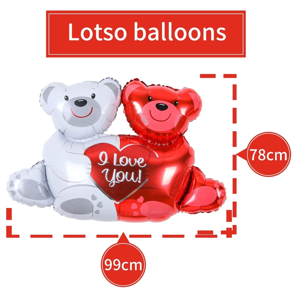 Juego de globos con dise&ntilde;o de oso Te quiero, 99x78cm, decoraci&oacute;n de dibujos animados para el D&iacute;a de San Valent&iacute;n, globos de aluminio, decoraci&oacute;n de boda, 1 Juego-4