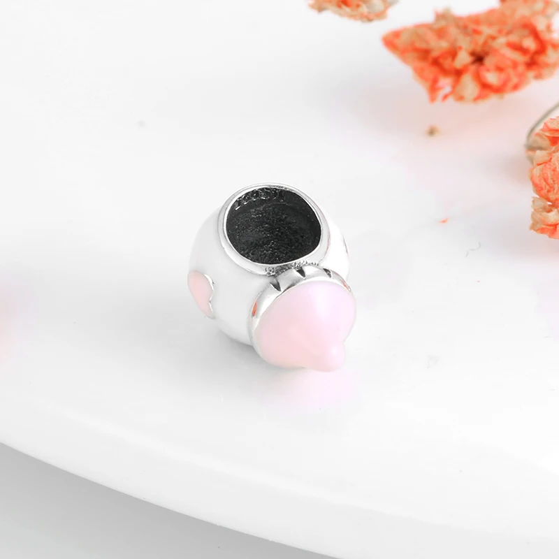 Аутентичные Подвески-бусины в виде Детской бутылки серебристые и розовые