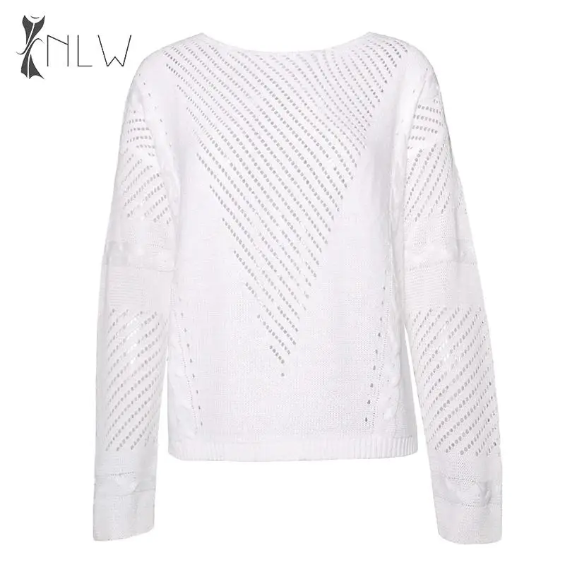 NLW Повседневный Белый Полый Свитер женский модный белый свободный пуловер 2019