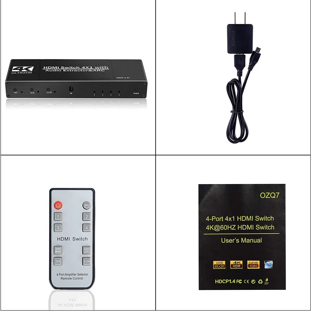 HDMI Switch 4K 60Hz 4 Input 1 Out Switcher Audio Extractor with ARC IR Remote Control for TV Xbox HDTV PS4 HDMI2.0 RGB4:4:4 images - 6