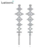 luoteemi white gold color bridal dangling long chandelier earrings for women art deco pendant brincos fashion jewellery pendient