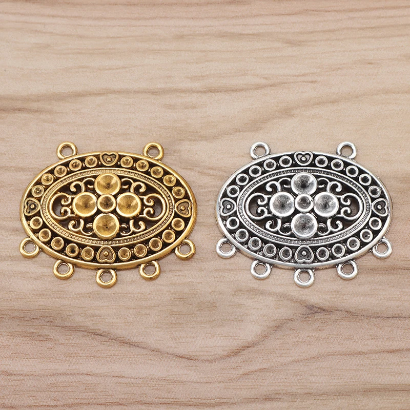 

10 Pieces Antique Gold/Silver Color Large Tribal Bohemia Boho Oval Connectors Charms Pendants for Necklace Jewellery Making