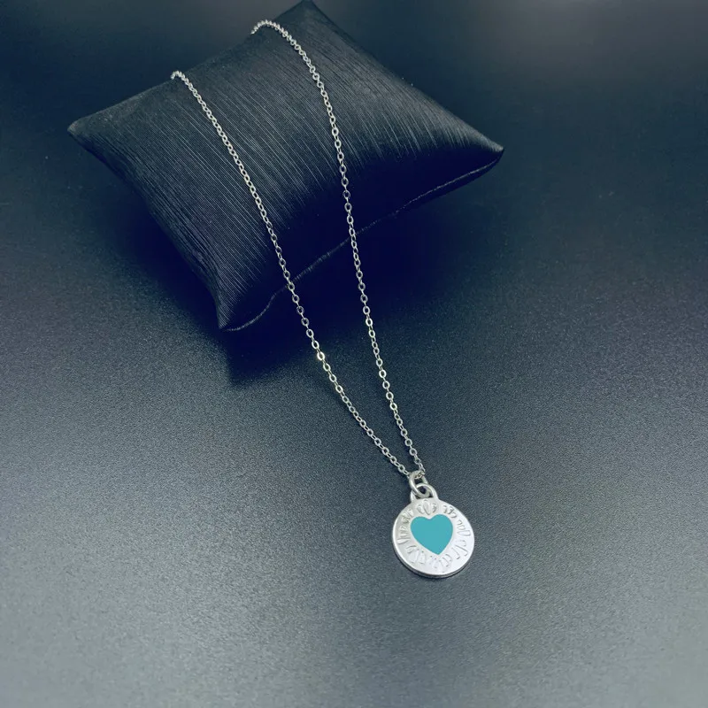 

1:1TRF925 silver round pink enamel pendant necklace, classic fashion with LOGO luxury jewelry holiday gift, free shipping