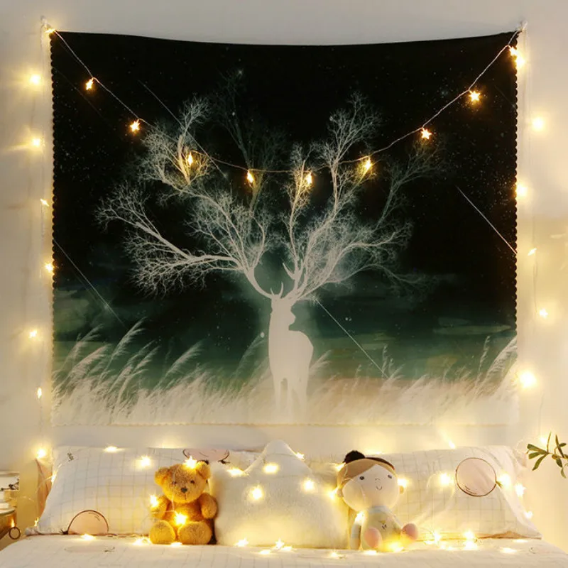 

Wall Hanging Tapestry Flower Print Bedroom Dormitory Wall Hanging Decor Live Art Accessories (Free Accessories And Star Lights)