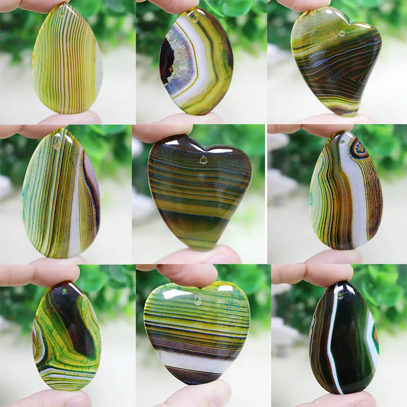 Зеленые полосатые Агаты Овальные Кабошоны для кабошонов Стеклянные Подвески
