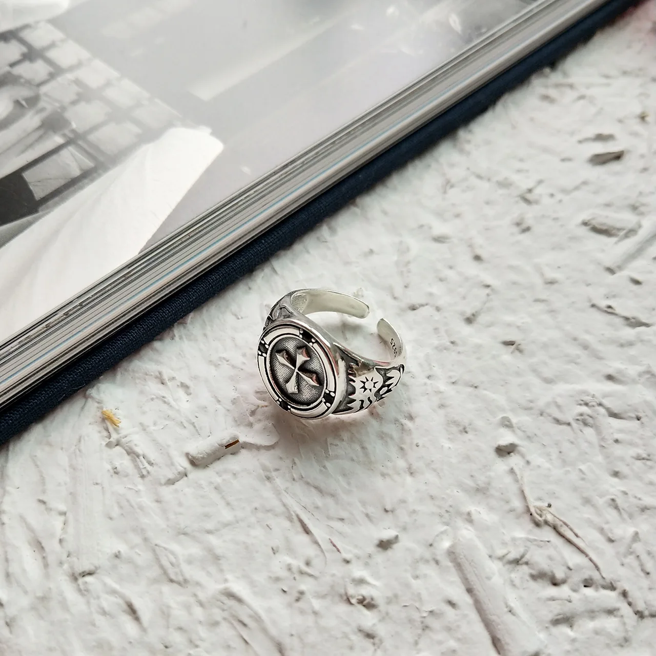 

Korean 925 Sterling Silver Ring Retro Cross Ring Women Opening Vintage Personality Opening Silver Retro Cross Ring Wholesale