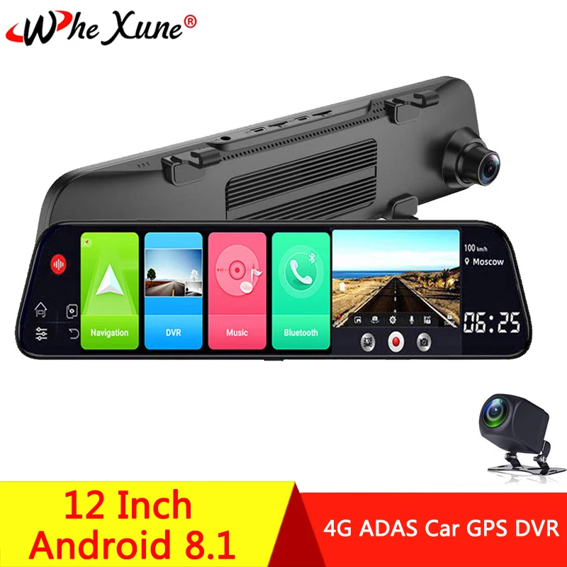 WHEXUNE 4G Android 8,1 gps навигация 1" ips сенсорный экран зеркало заднего вида Автомобильная камера ADAS FHD 1080P видеорегистратор