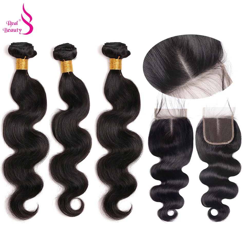 REALBEAUTY бразильские объемные волнистые 3 пучка с кружевной застежкой Remy