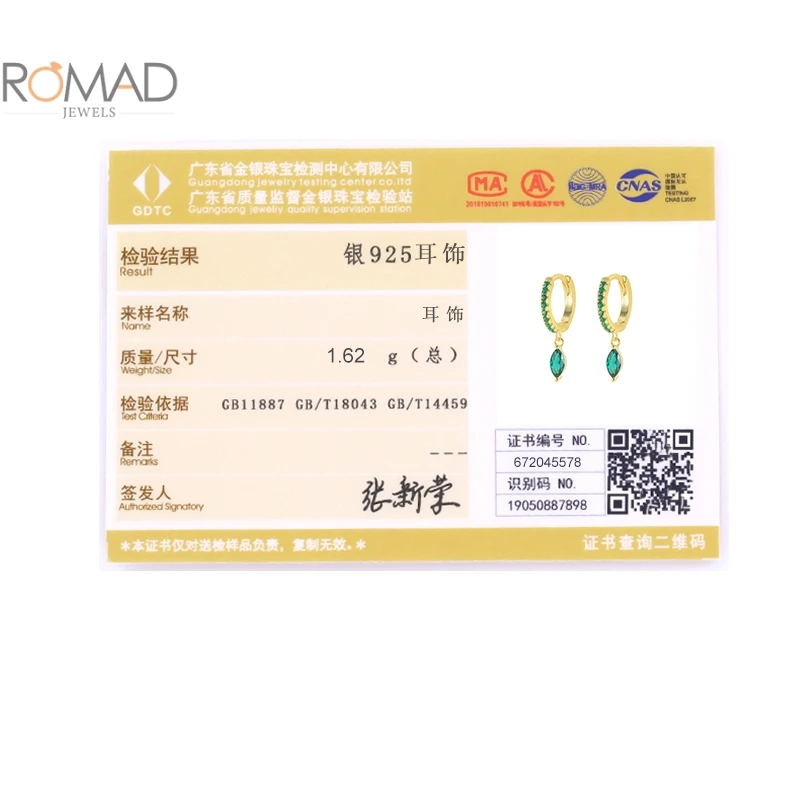 

ROMAD 925 Sterling Silver Water Drop Pendants Hoop Earrings For Women Cute Charms Jewelry Green Zircon Earrings Hoops Korean