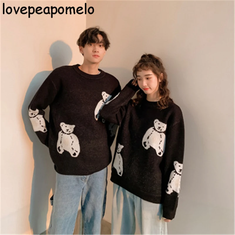 

Couple Knitted Sweater Autumn Winter Women's Knitted Sweater Cartoon Loose Female Pullover Print Lady Base Women Clothing D39