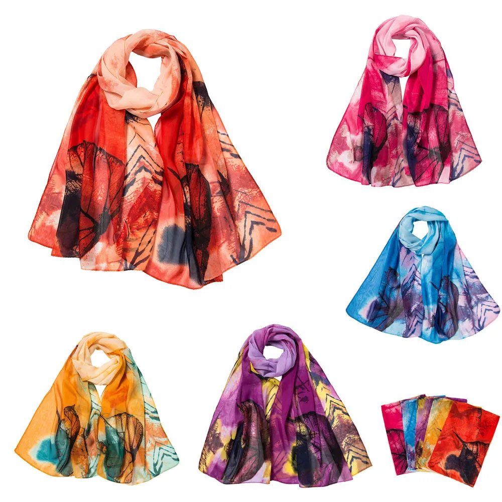 Fashion Women Leaves Printing Long Soft Wrap Scarf Ladies Shawl Scarves |