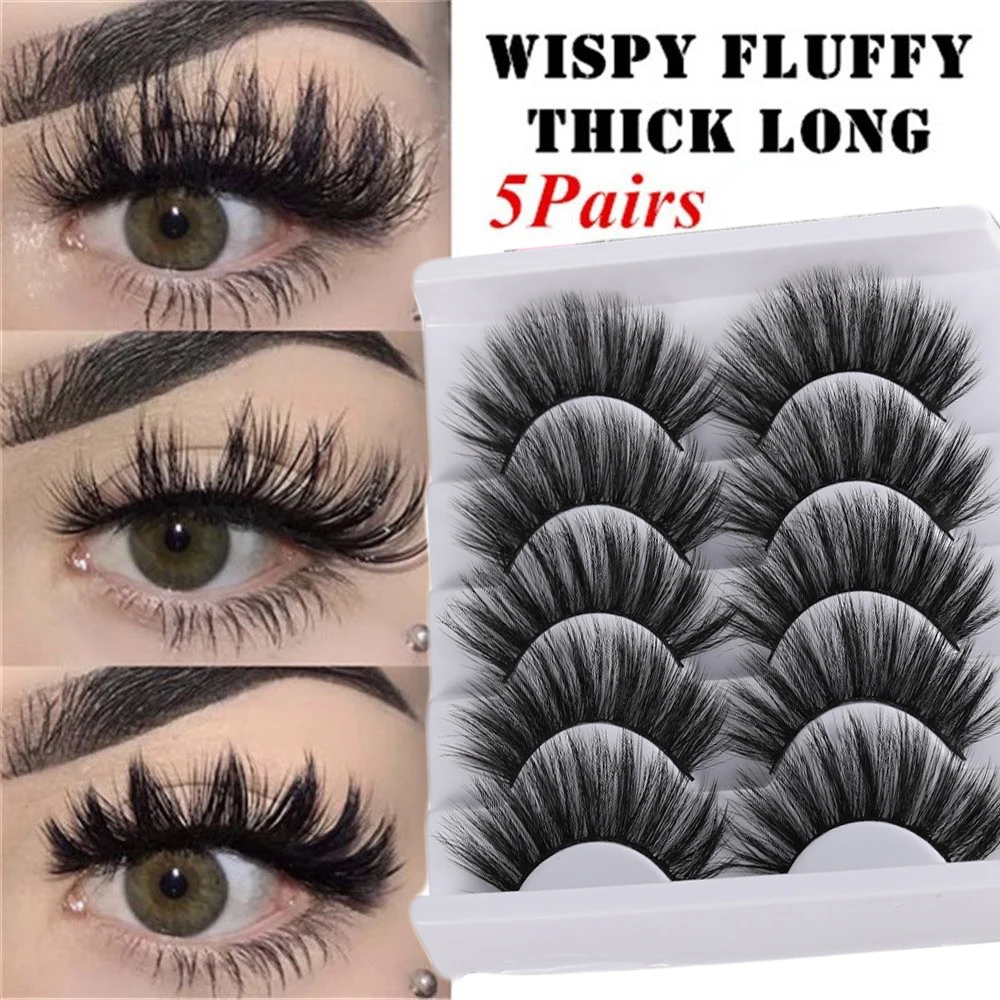 5 пар 3D накладные ресницы из норки натуральные/толстые длинные Wispies Fluffies Wispy