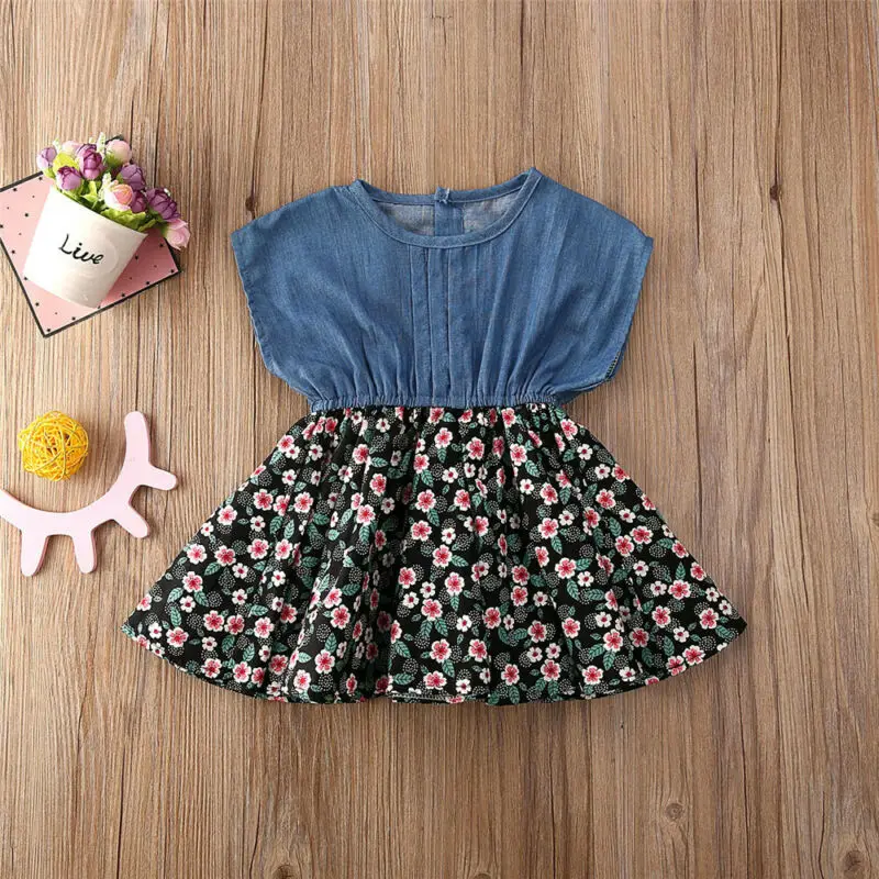 Детская джинсовая рубашка для маленьких девочек кружевное джинсовое платье