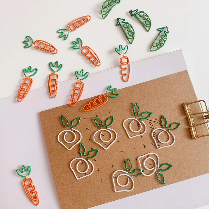 

5pcs Cartoon Metal Vegetable Modeling Creative Special-shaped Paper Clip Carrot Radish Paper Clip Bookmark Stationery