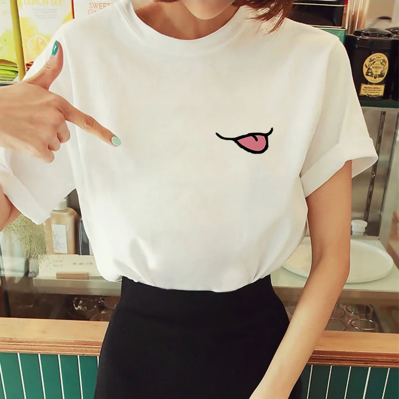 

Women t shirt harajuku Summer Lovely Expression Cartoon Printed female Tshirt O-Neck Short Sleeve 90s streetwear Ladies Tee Tops