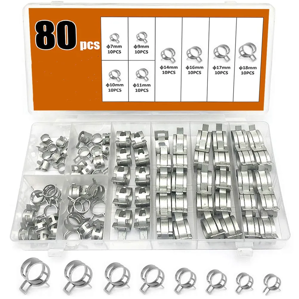 

Free Shipping 80pcs/set 7-18mm Spring Clip Hose Clamp Fastener Fuel Line Hose Water Pipe Air Tube Car Plumbing Tools