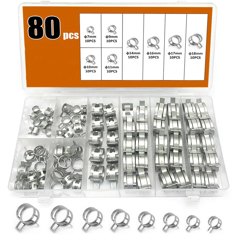 Free Shipping 80pcs/set 7-18mm Spring Clip Hose Clamp Fastener Fuel Line Water Pipe Air Tube Car Plumbing Tools |