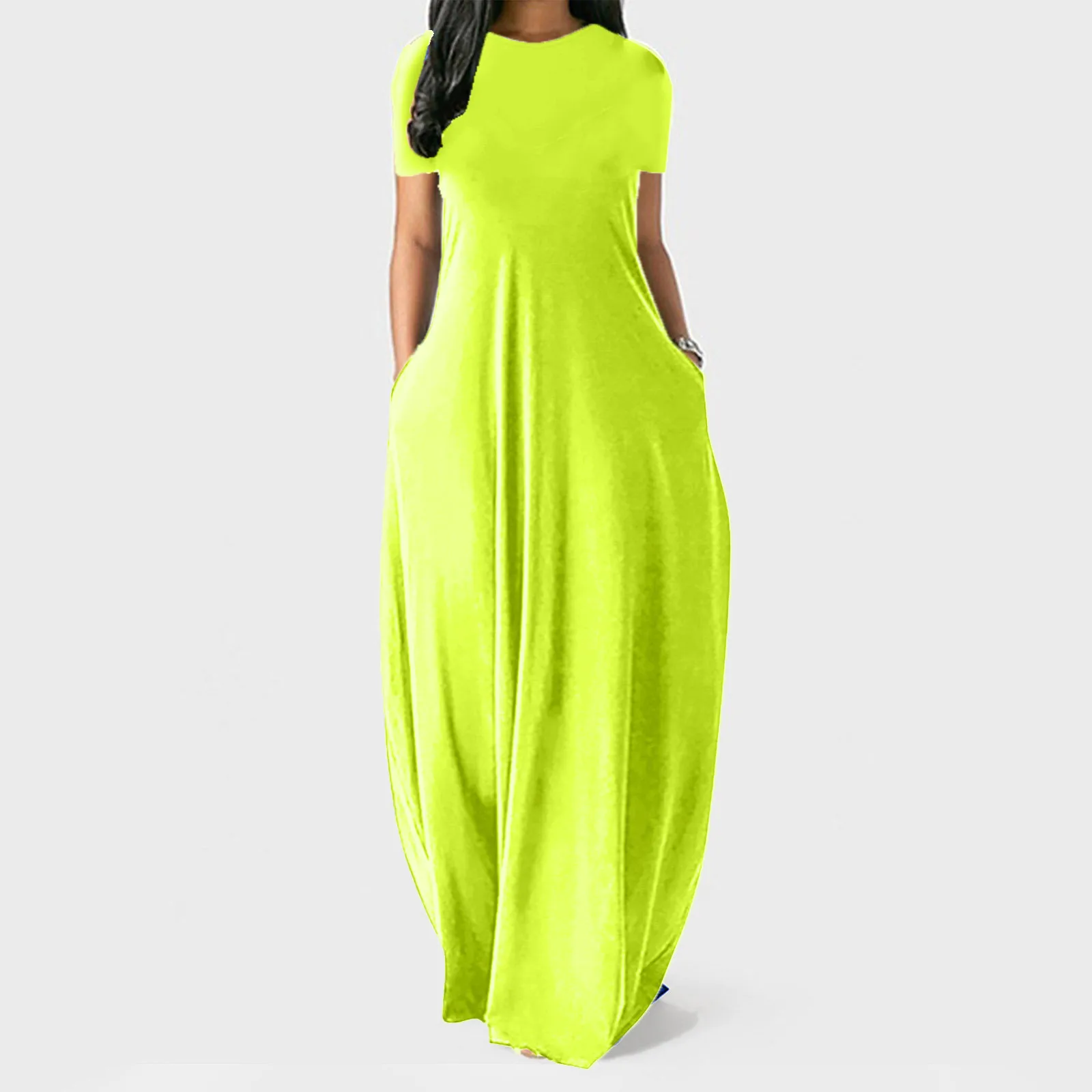 

Fashion Maxi Long Dress Women Casual Plus Size Solid O-Neck Pockets Sleeveless Sundress Summer Loose Women's Dress robe femme