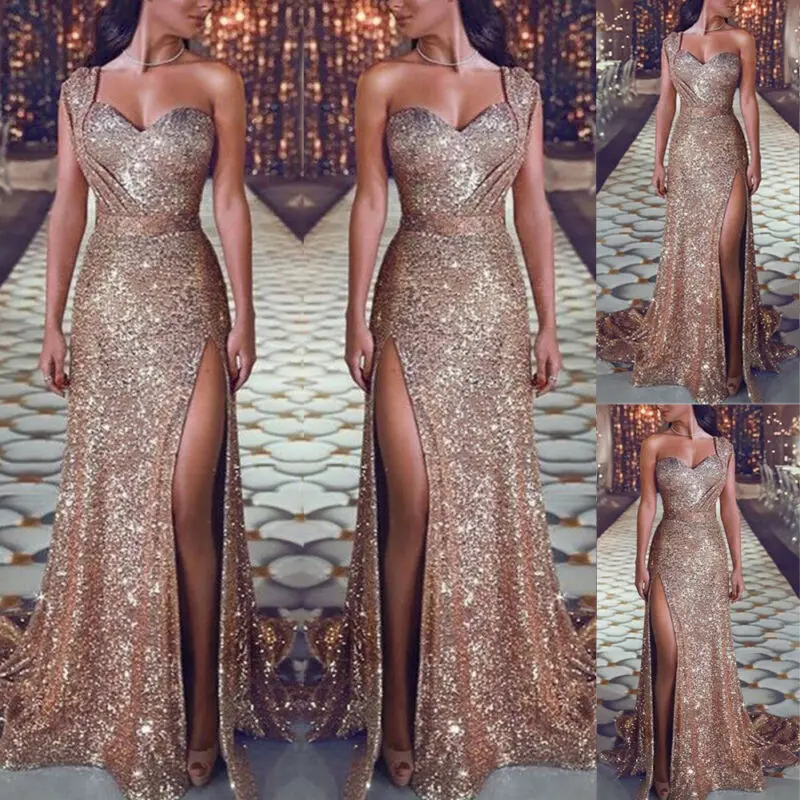 Модное богемное Сексуальное Женское блестящее длинное платье с блестками