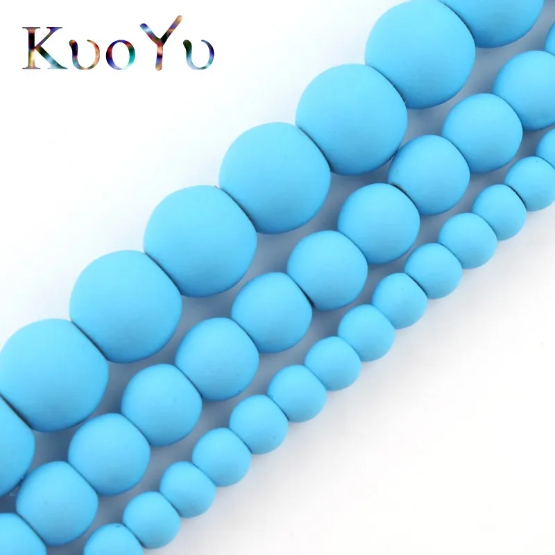 Матовая небесно-голубые резиновые гематит камень круглые бусины Свободные Spacer