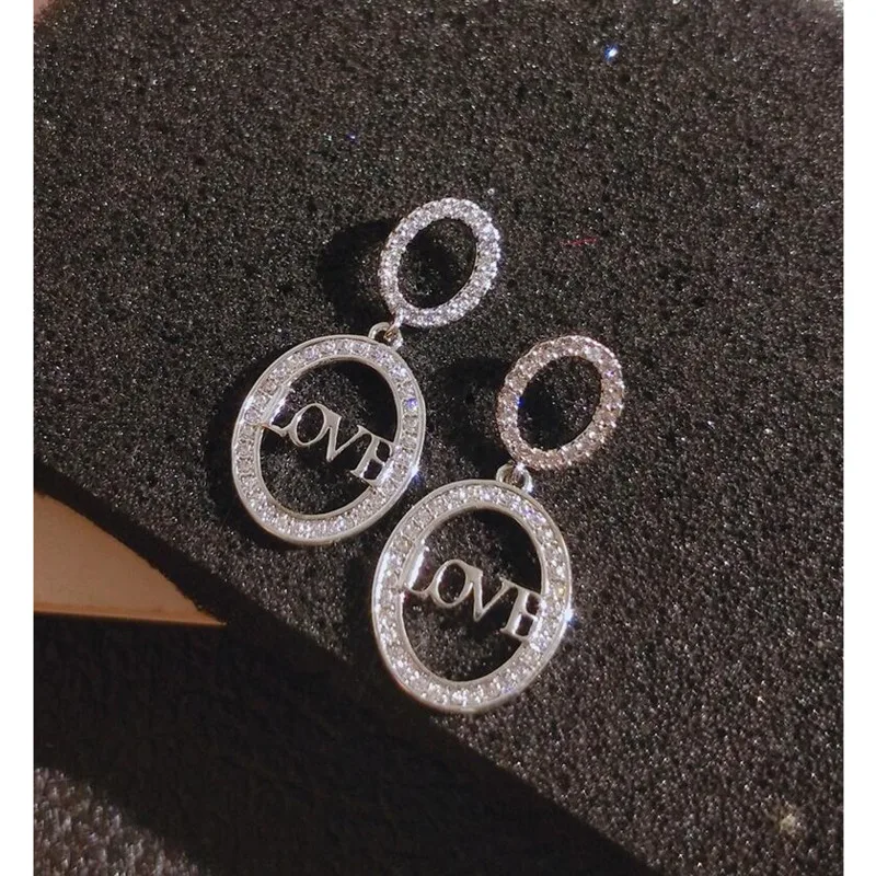 

Women's 2021 New Jewelry Exquisite Earrings Wholesale Micropav Zircon Front and Back Round Earrings LOVE