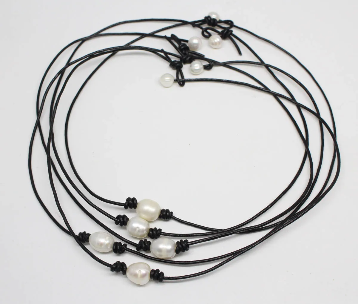 5 нитка черное кожаное ожерелье белый каплевидный жемчуг отдельные бусины 17