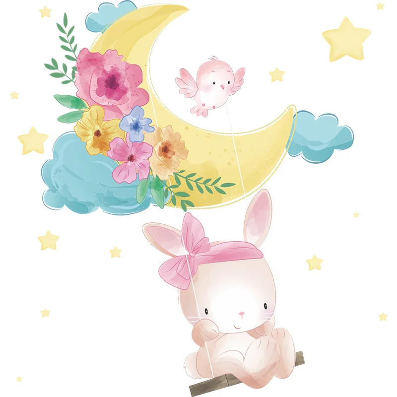 

Cartoon Cute Rabbit Wall Stickers Kids Rooms Baby Bedroom Decor Decals Poster Nursery Home Decoration Accessories Wallstickers