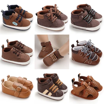 Newborn Baby Shoes Brown Themed Multicolor Boys and Girls Shoes Casual Sneakers Soft Sole Non-Slip Toddler Shoes First Walkers 1
