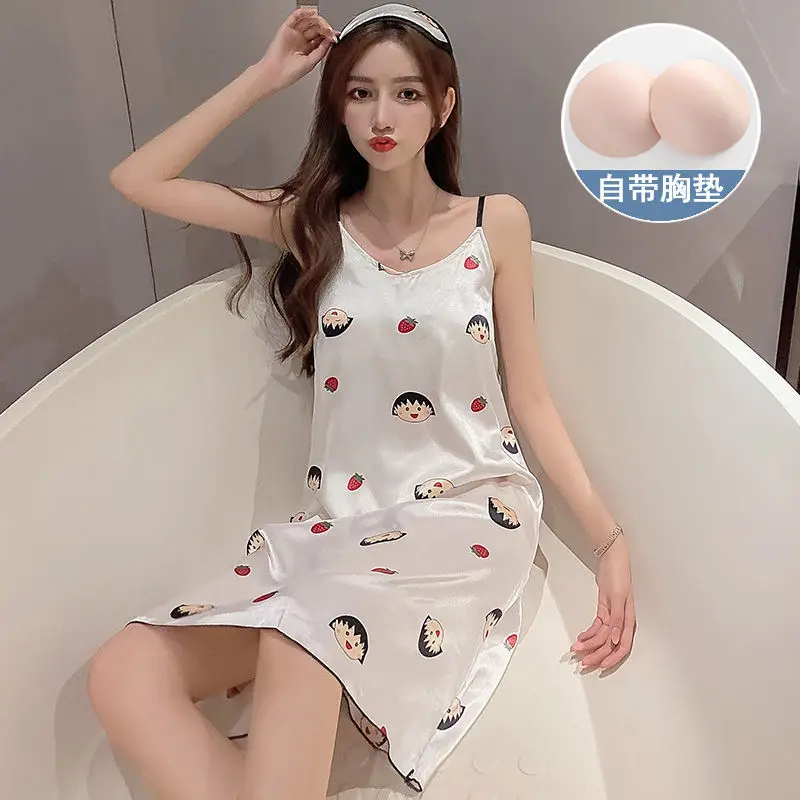 

Nightdress girl fresh student sling ice pajamas sweet girl sexy silk lovely home clothes