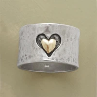 vintage women two tone silver color heart ring ladies engagement wedding band rings for female fashion jewelry