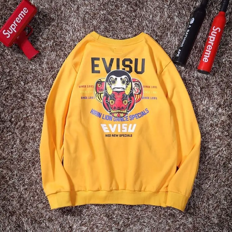 Evisu осенне-зимний мужской свитер с круглым вырезом, теплый дышащий Модный хлопковый свитер с принтом и длинными рукавами для мужчин и женщин, одежда для влюбленных - Цвет: 5001