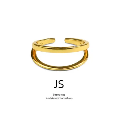 

Hollow Geometric Double-layer Ring For Women Design Open Ring Korean Version 925 Sterling Silver Stylish Gilded Ornaments