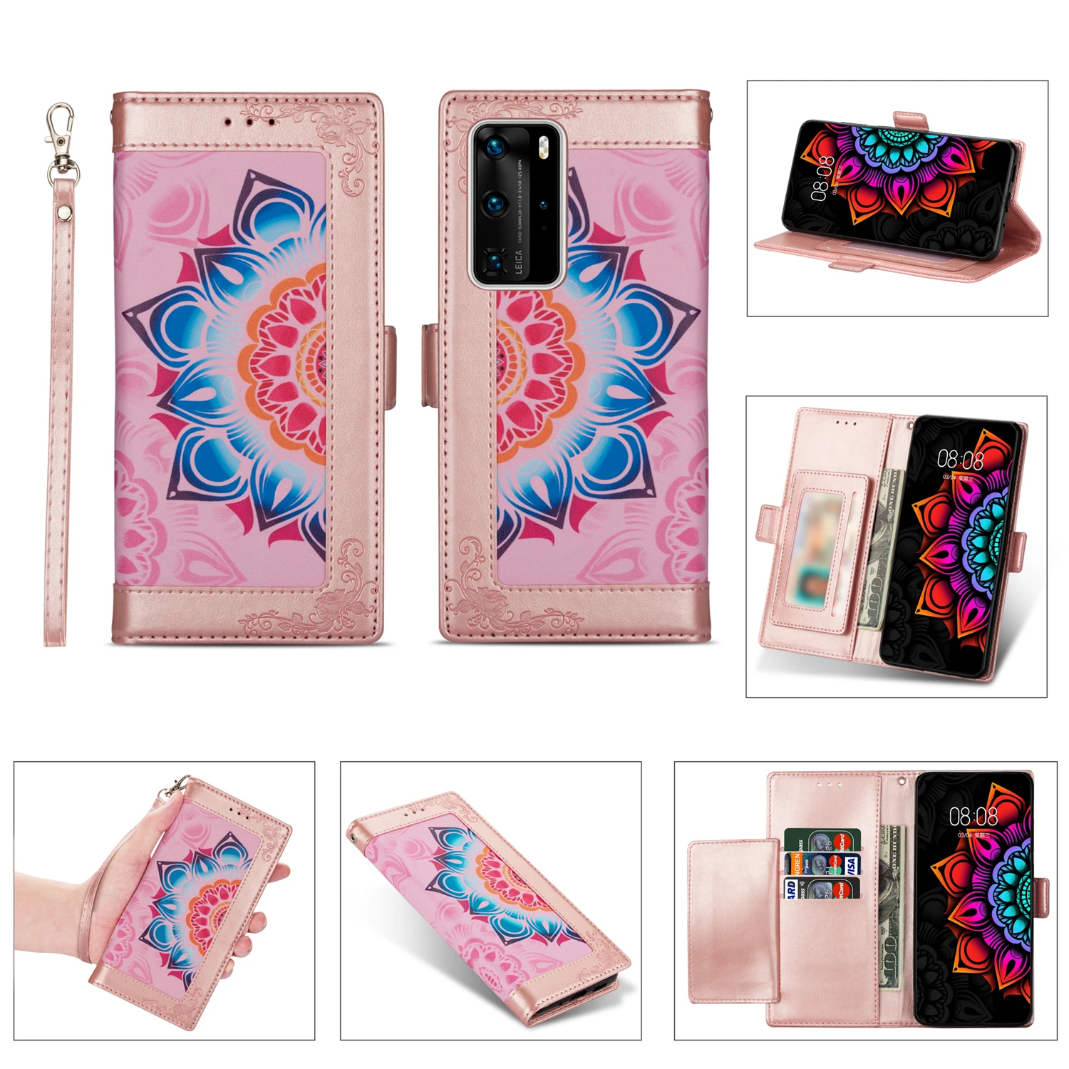 

Solid Color Leather Flip Phone Case for Huawei P30 P40 Pro Mate 20 30 Lite P Smart Plus 2020 Honor 30S 3D Embossed Wallet Cover
