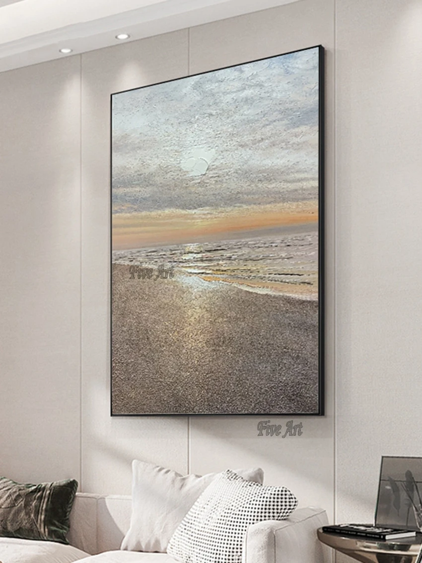 Новая абстрактная текстурированная Акриловая картина с морским закатом пейзаж