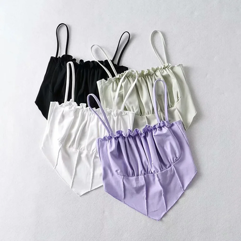

Women's suspender vest new fashion sexy ear edge irregular small suspender fold vest summer
