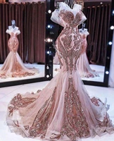 2021 new rose gold mermaid evening dresses long sparkly sequin appliqu%c3%a9 beaded fishtail prom gown robe de soir%c3%a9e de mariage