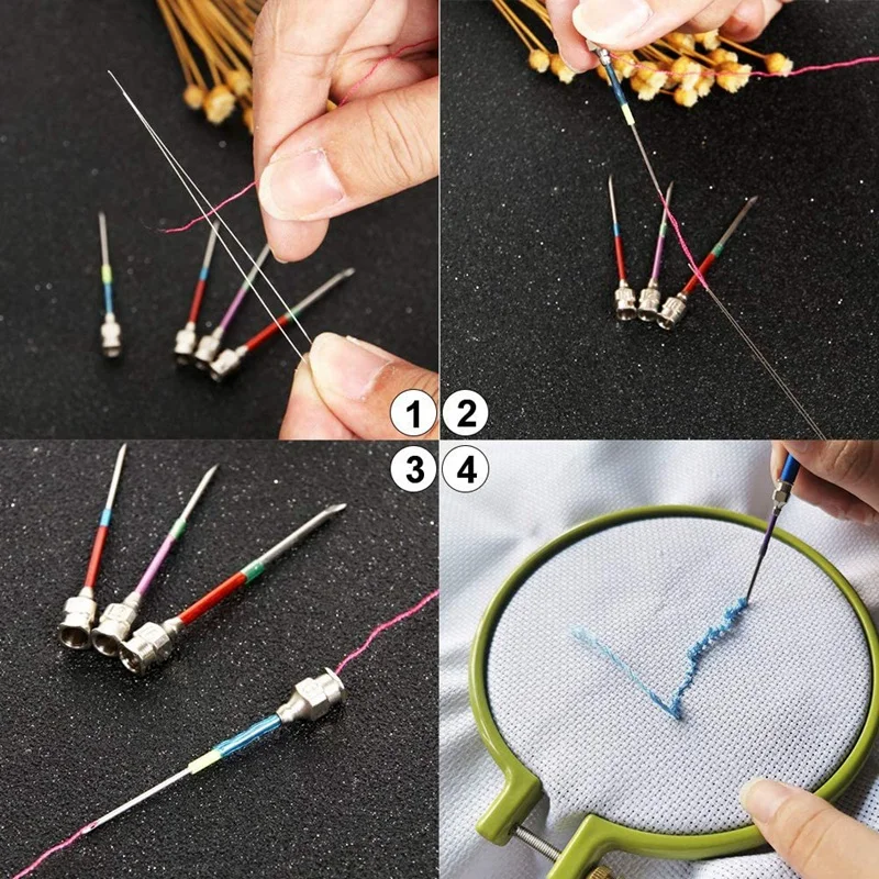 

Russian Embroidery Needle,Punching Needle Tool Kit 50 Colors Embroidery Thread Perforated Needle for Cross Stitch Tool