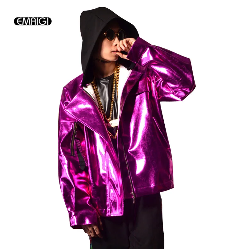 Куртка мужская из искусственной кожи с капюшоном Фиолетовый пиджак свободного