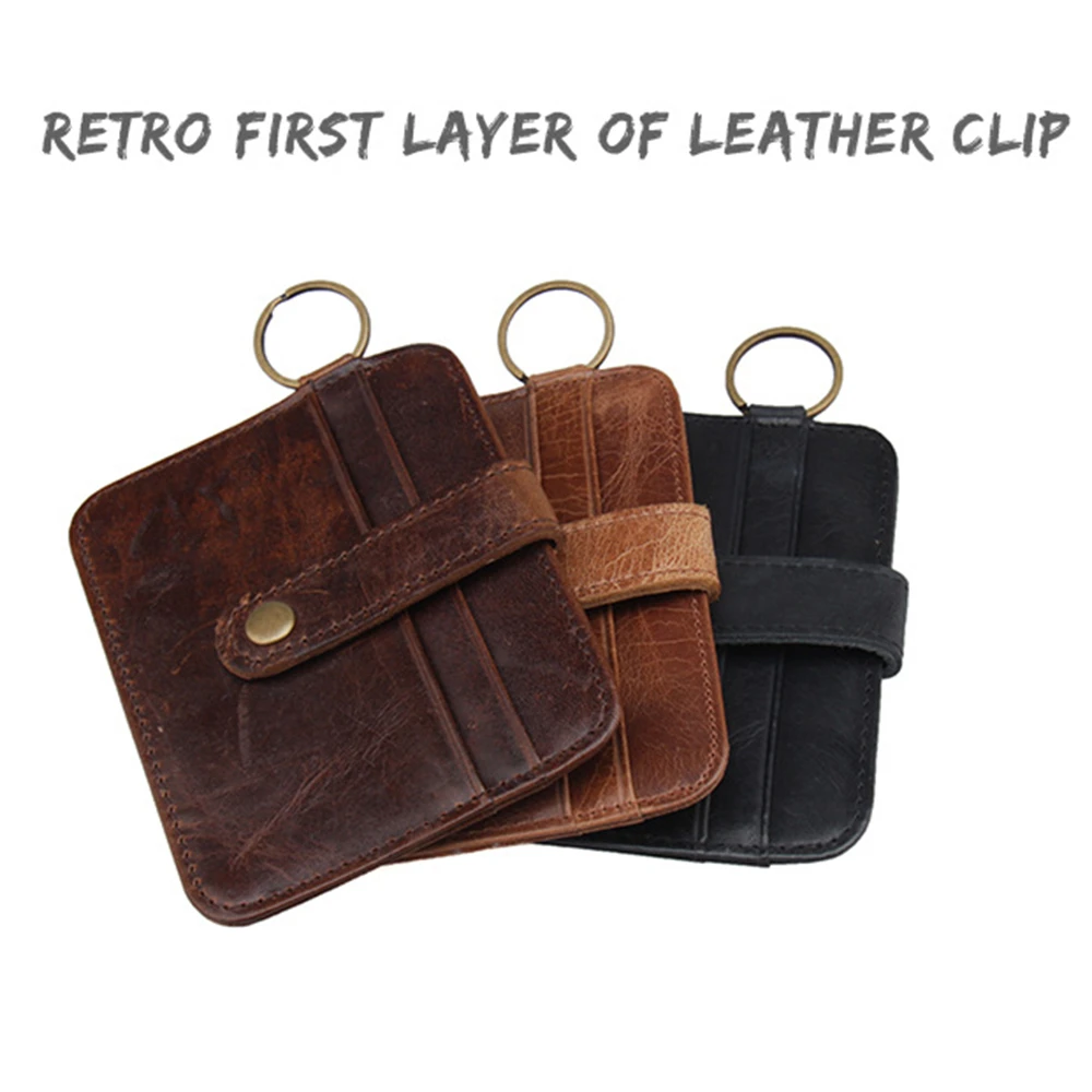 

2020 New Fashion Cowhide Leather Card Holder Wallet Retro Men Bank Card Package Multi-card Holder Purse With Key Ring Hot