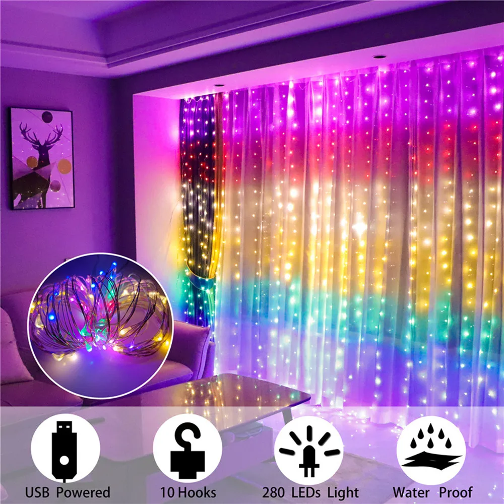 3M USB Rainbow String Light LED Fairy Garland Curtain Light For Holiday Party New Year Christmas Decoration Home Bedroom Lamp