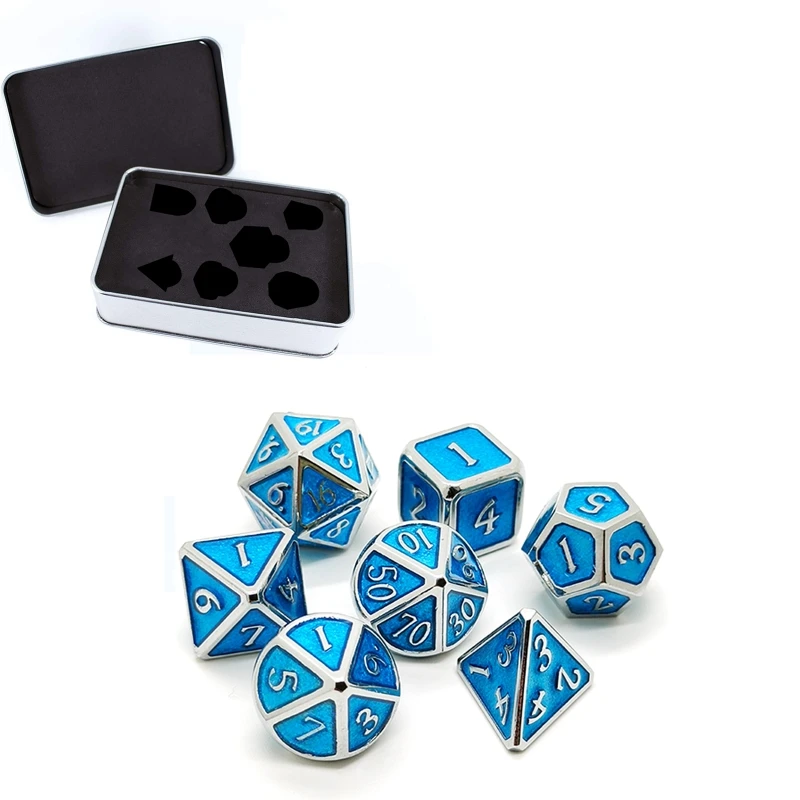 

7 PCS Dragon Style Metal Dice Metallic DND Game D&D Dice with Free Metal Case