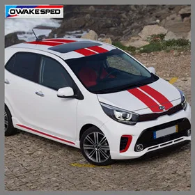 Углеродное волокно, Спортивная дверь, боковая юбка в полоску для KIA Picanto, утренний стиль автомобиля, украшение для тела, наклейка, авто аксессуары, виниловые наклейки