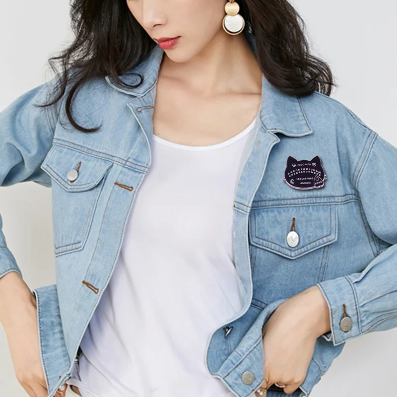 Cat Ouija Board Enamel Pin Black and Spooky Cute Divination Accessory | Brooches